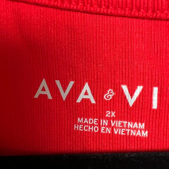 Ava & Viv Women's Plus Size Red Ribbed Long Sleeve T-Shirt - Size 2X - NWT - Picture 2 of 9